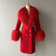 Teonclothingshop Double-faced cashmere wool coat with fur collar