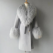 Teonclothingshop Double-faced cashmere wool coat with fur collar