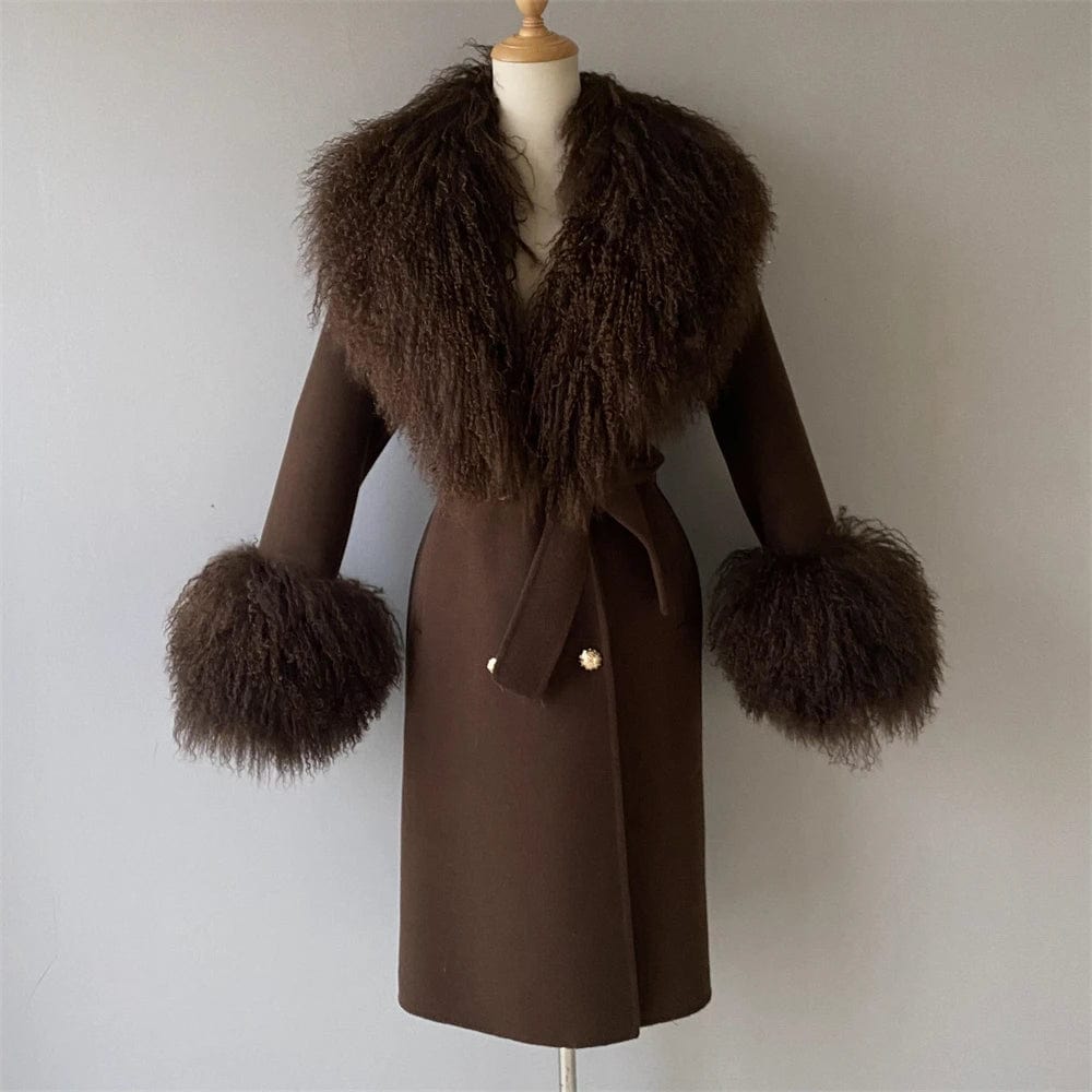 Teonclothingshop Double-faced cashmere wool coat with fur collar