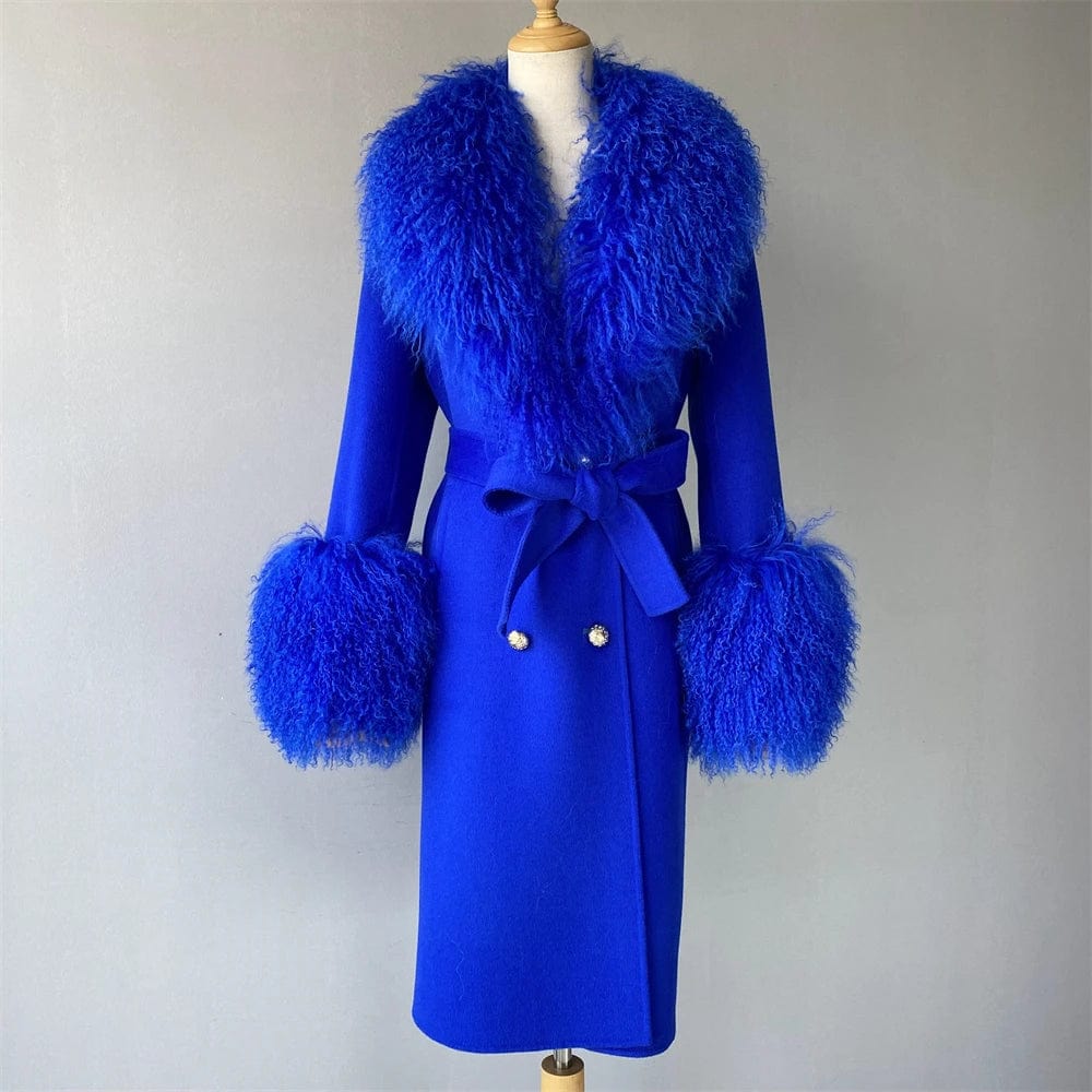 Teonclothingshop Double-faced cashmere wool coat with fur collar