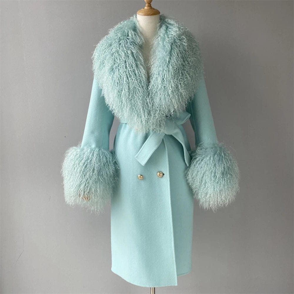 Teonclothingshop Double-faced cashmere wool coat with fur collar