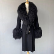 Teonclothingshop Double-faced cashmere wool coat with fur collar