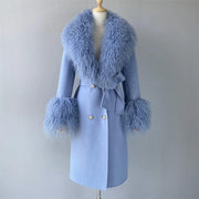 Teonclothingshop Double-faced cashmere wool coat with fur collar