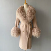 Teonclothingshop Double-faced cashmere wool coat with fur collar