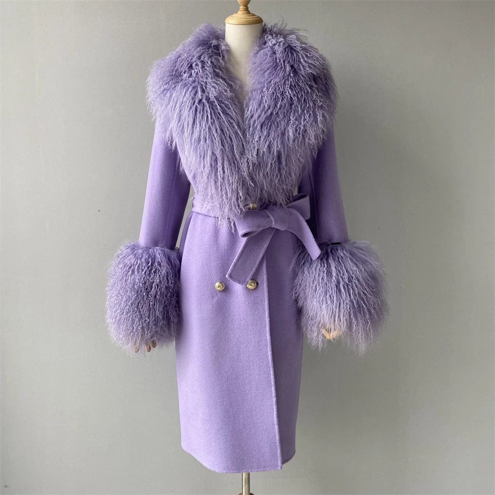 Teonclothingshop Double-faced cashmere wool coat with fur collar