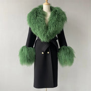 Teonclothingshop Double-faced cashmere wool coat with fur collar