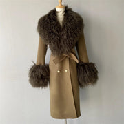 Teonclothingshop Double-faced cashmere wool coat with fur collar