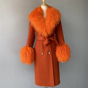 Teonclothingshop Double-faced cashmere wool coat with fur collar