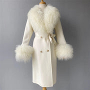 Teonclothingshop Double-faced cashmere wool coat with fur collar