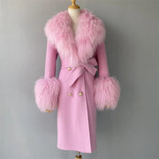 Teonclothingshop Double-faced cashmere wool coat with fur collar