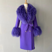 Teonclothingshop Double-faced cashmere wool coat with fur collar