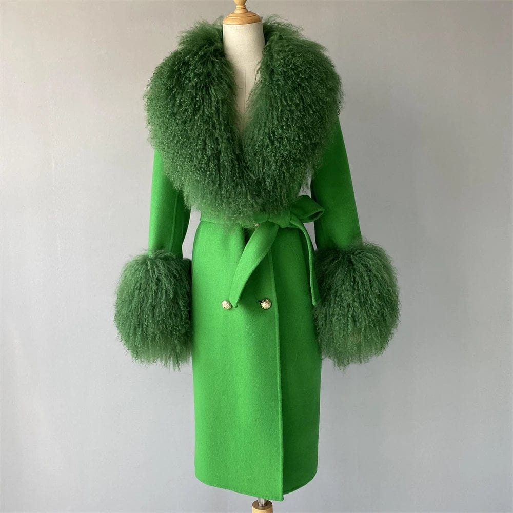 Teonclothingshop Double-faced cashmere wool coat with fur collar