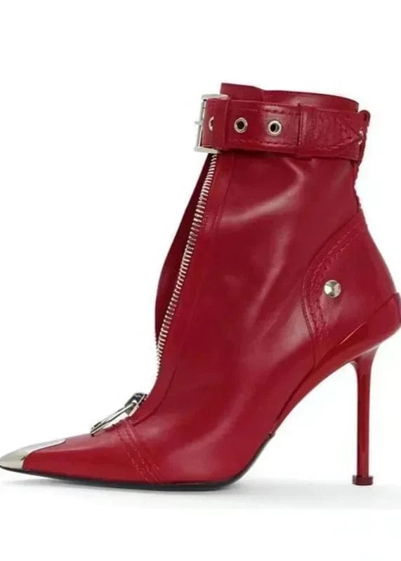 Teonclothingshop Edgy Elegance: Belt Buckle Front Zipper Short Boots