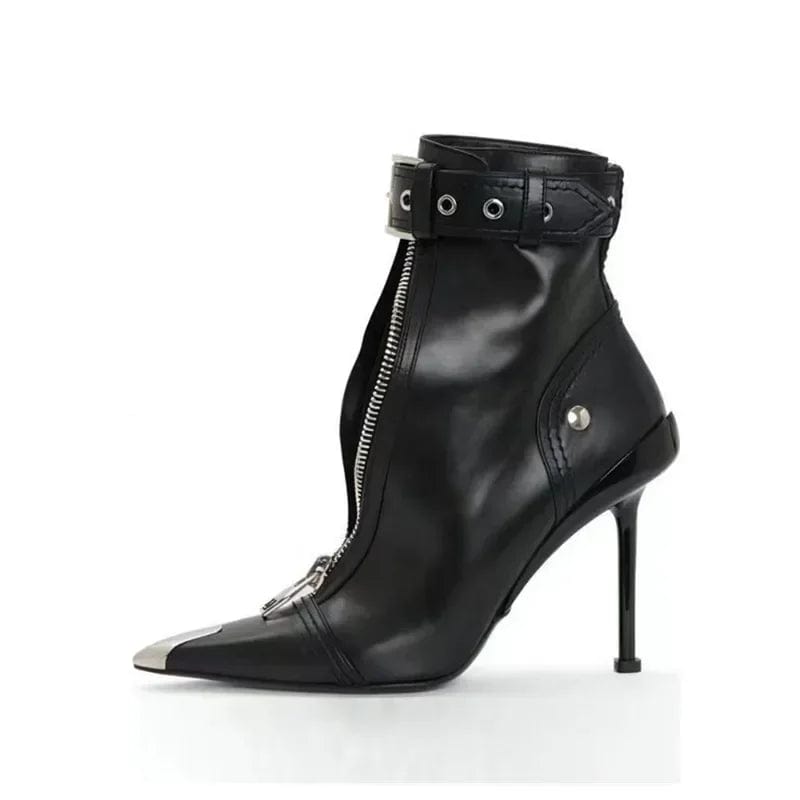 Teonclothingshop Edgy Elegance: Belt Buckle Front Zipper Short Boots