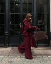 Teonclothingshop "Effortless Elegance: Burgundy Wide Leg Pants & Sweater Set"