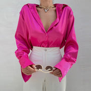 Teonclothingshop Elegant Button Up Long Sleeve Satin Blouses 2023