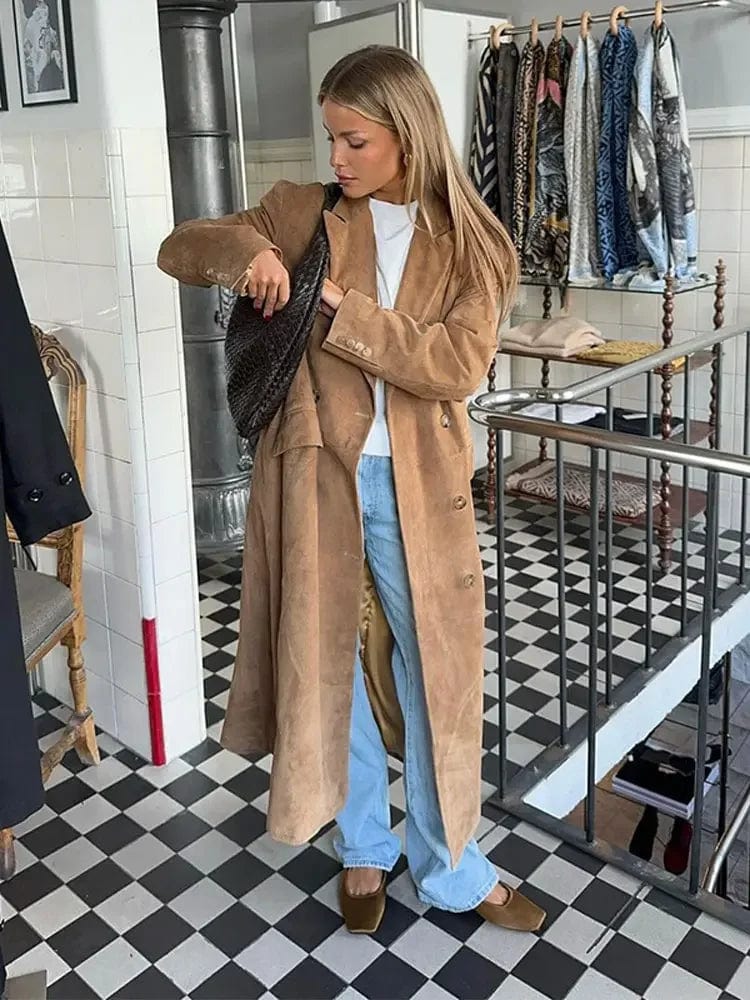 Teonclothingshop Elegant, casual long suede jacket