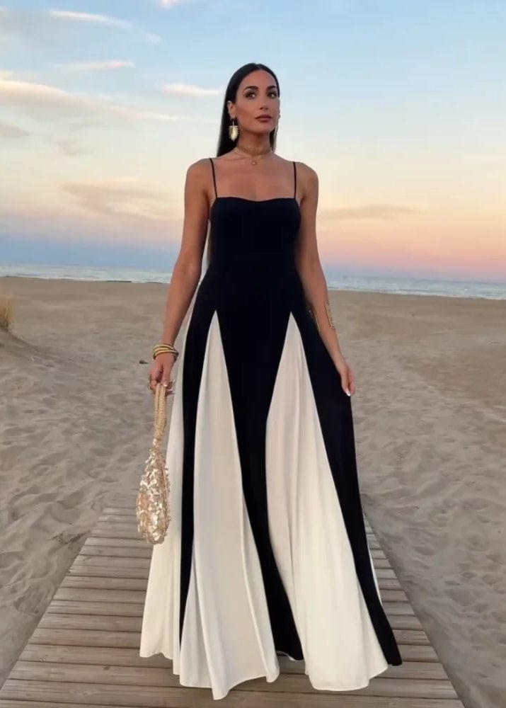 Teonclothingshop Elegant Gauze Contrasting Strap Maxi Dress