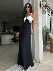 Teonclothingshop Elegant Gauze Contrasting Strap Maxi Dress