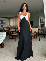 Teonclothingshop Elegant Gauze Contrasting Strap Maxi Dress