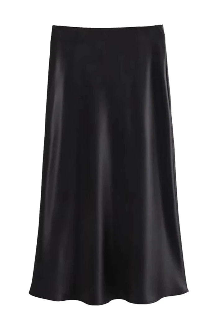 Black satin skirt on a white background