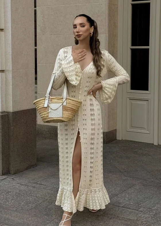 Elegant Knitted Hollow Out Long Dress