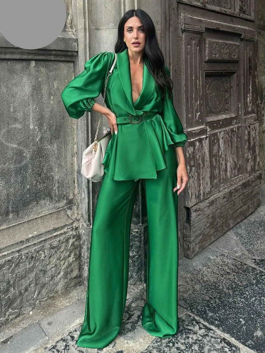 Teonclothingshop Elegant Satin Two-Piece Suit