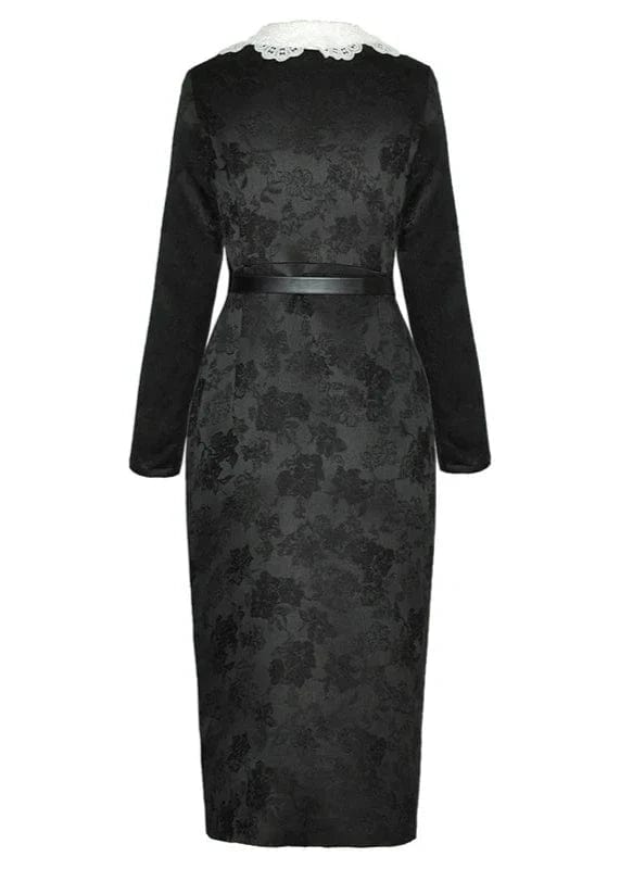 Teonclothingshop Elegant Vintage: Embroidered Lace Lapel Dress