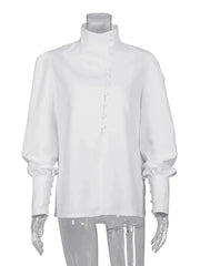 Teonclothingshop Elegant white women's blouse with a turtleneck