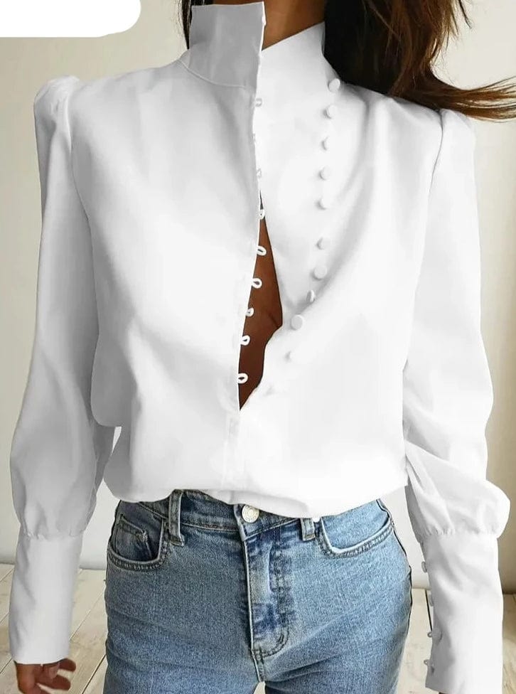 Teonclothingshop Elegant white women's blouse with a turtleneck