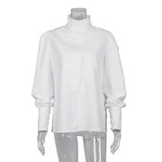 Teonclothingshop Elegant white women's blouse with a turtleneck