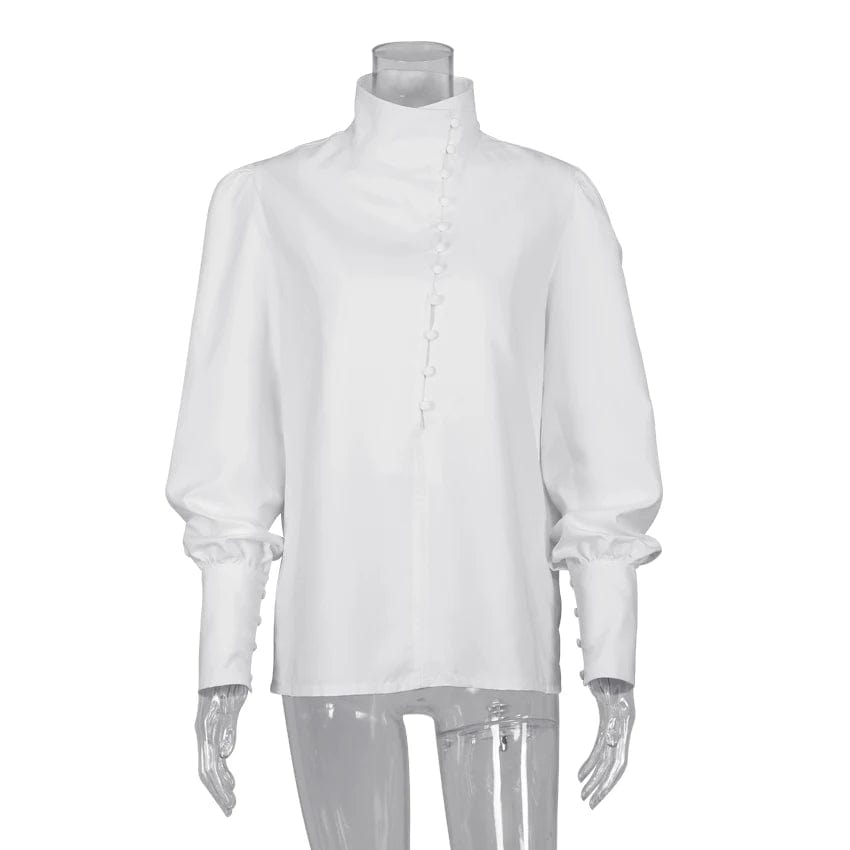 Teonclothingshop Elegant white women's blouse with a turtleneck