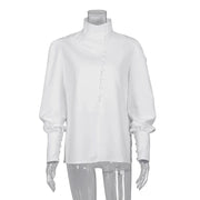 Teonclothingshop White / S Elegant white women's blouse with a turtleneck
