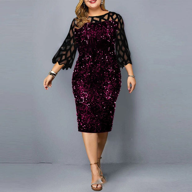 Teonclothingshop Purple on Black / L Elegant women's plus size dress with sequins