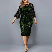 Teonclothingshop Green on Black / L Elegant women's plus size dress with sequins
