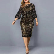 Teonclothingshop Black gold / L Elegant women's plus size dress with sequins