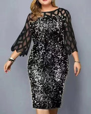 Teonclothingshop Silver on Black / L Elegant women's plus size dress with sequins