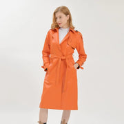 Teonclothingshop Orange / S Elegant women's raincoat made of genuine leather