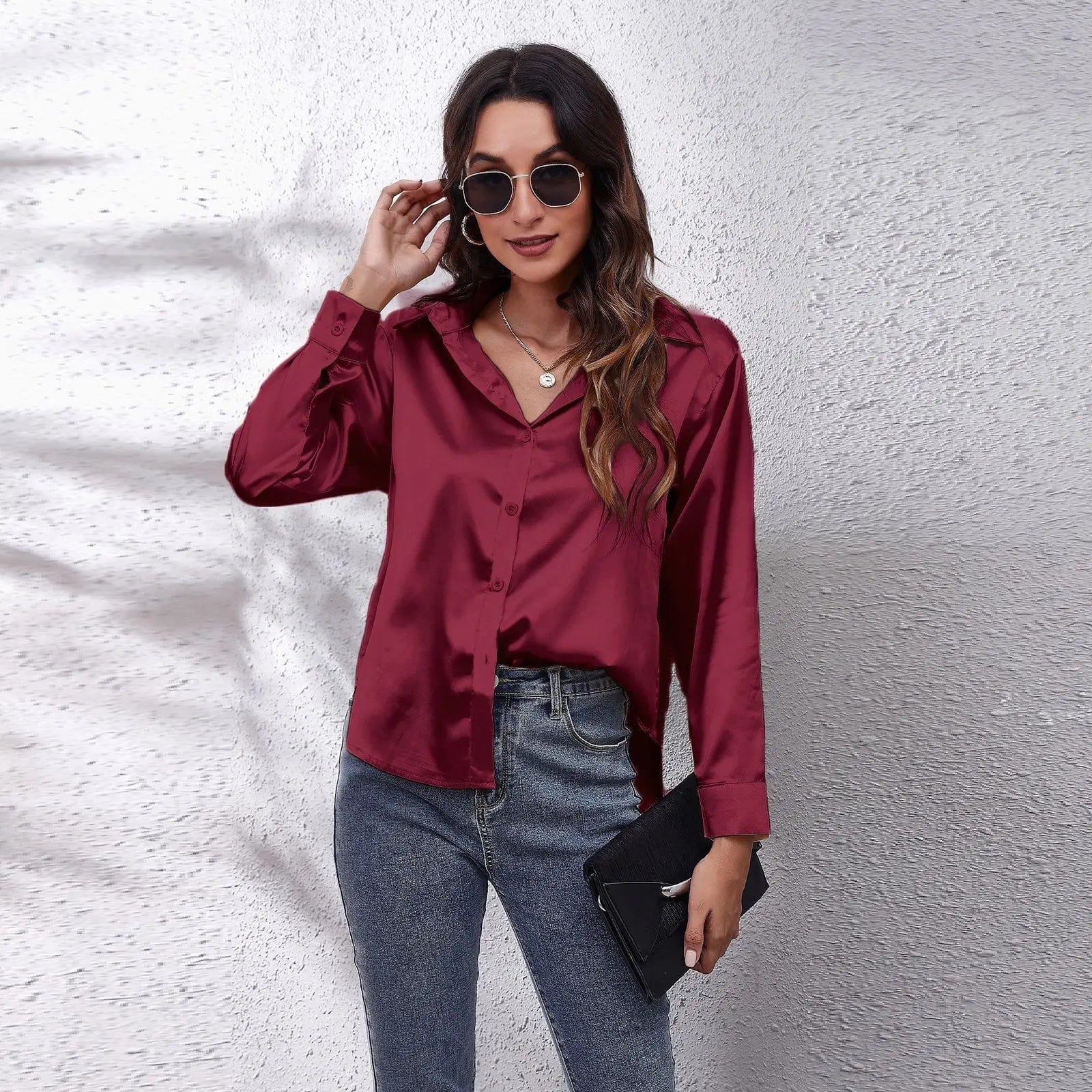 Teonclothingshop Elegant women's wide satin blouse