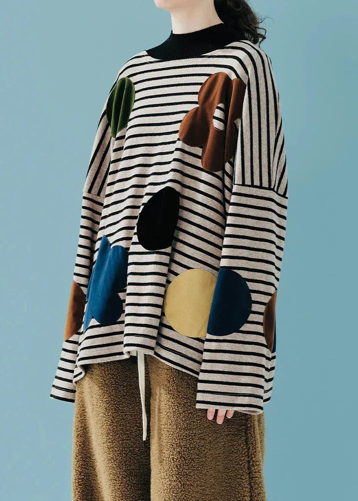 Embroidered Flower Striped T-Shirt