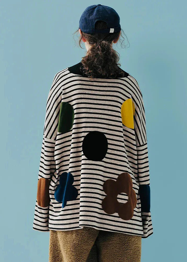 Embroidered Flower Striped T-Shirt