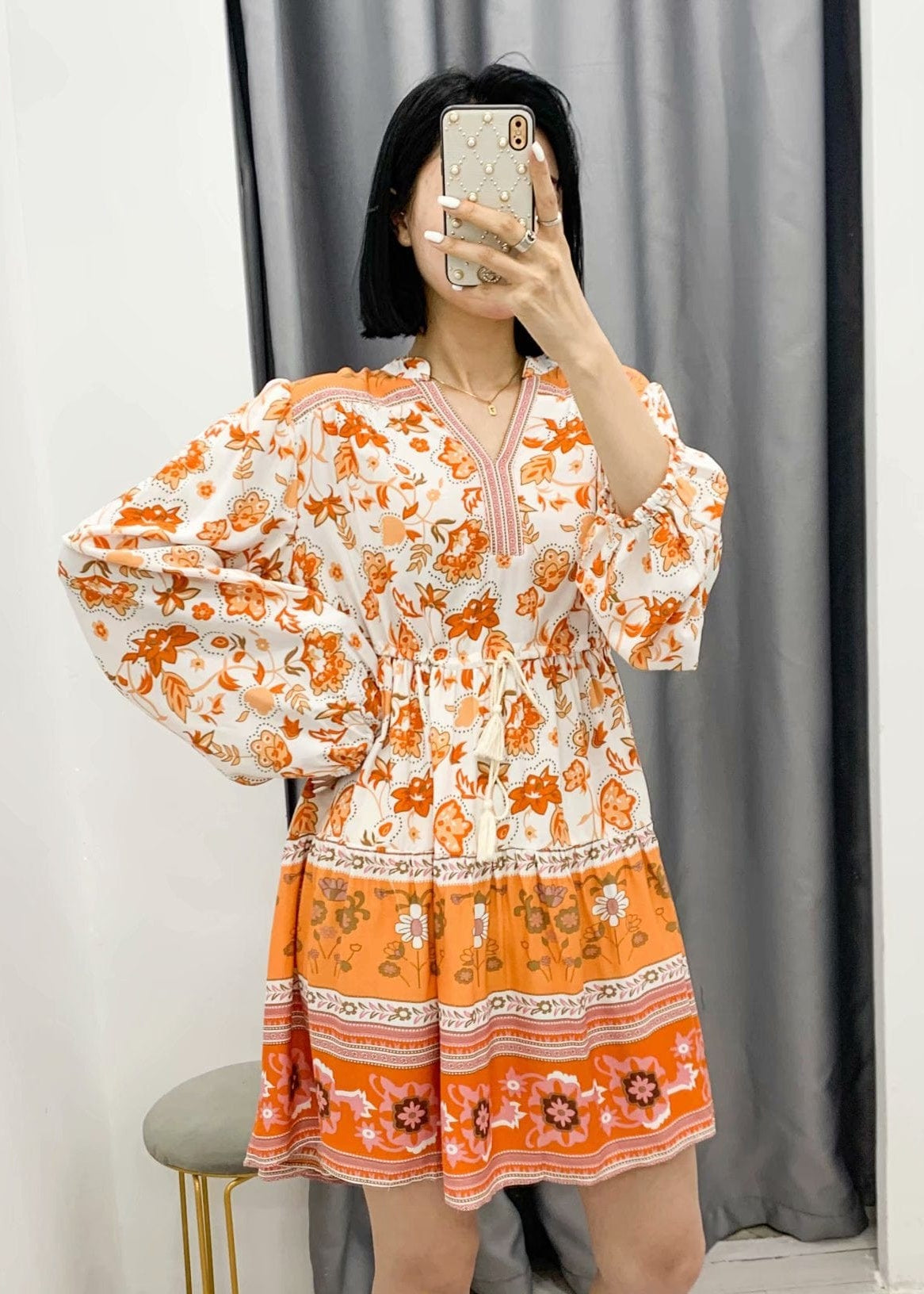 Teonclothingshop Ethnic floral lace-up dresses