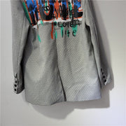 Teonclothingshop Fall 2023 Women's checkered jacket with graffiti print and wide notched collar