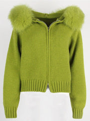 Teonclothingshop Fashion autumn winter casual fashion short knitted jacket with fur hood