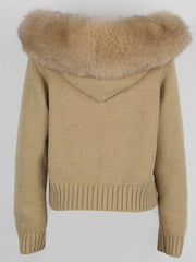 Teonclothingshop Fashion autumn winter casual fashion short knitted jacket with fur hood