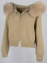 Teonclothingshop Fashion autumn winter casual fashion short knitted jacket with fur hood