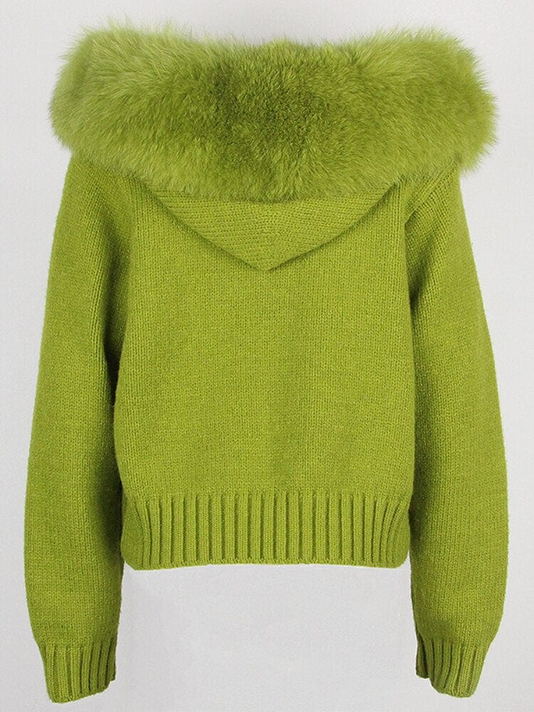 Teonclothingshop Fashion autumn winter casual fashion short knitted jacket with fur hood