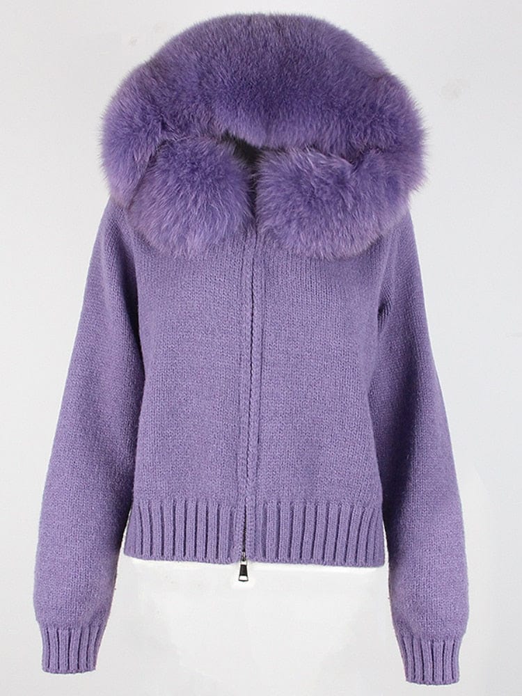 Teonclothingshop Fashion autumn winter casual fashion short knitted jacket with fur hood