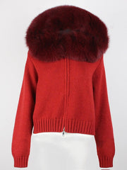 Teonclothingshop Fashion autumn winter casual fashion short knitted jacket with fur hood