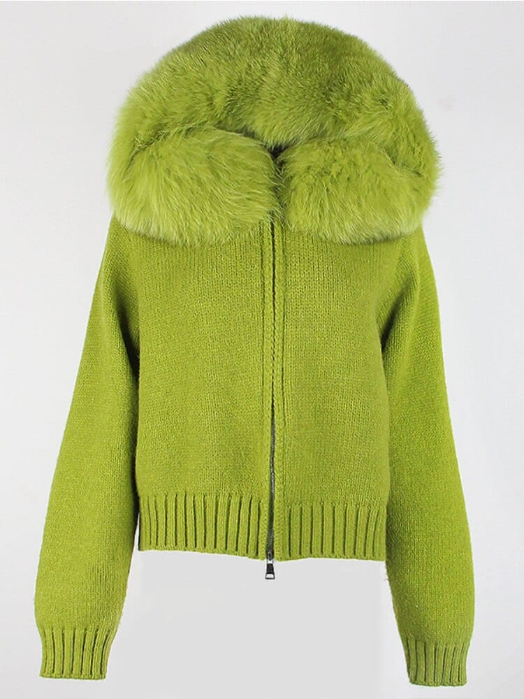 Teonclothingshop Fashion autumn winter casual fashion short knitted jacket with fur hood